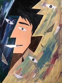 a painting of a man with eyes