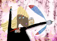 a painting of a woman holding a bow and arrow