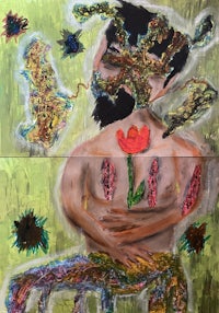 a painting of a man holding a flower