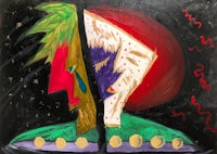 a painting of a man with a hat on his head
