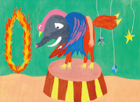 a painting of a fox on top of a flamingo