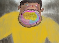 a drawing of a man with his mouth open