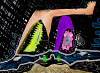 a drawing of a man and a woman in the rain
